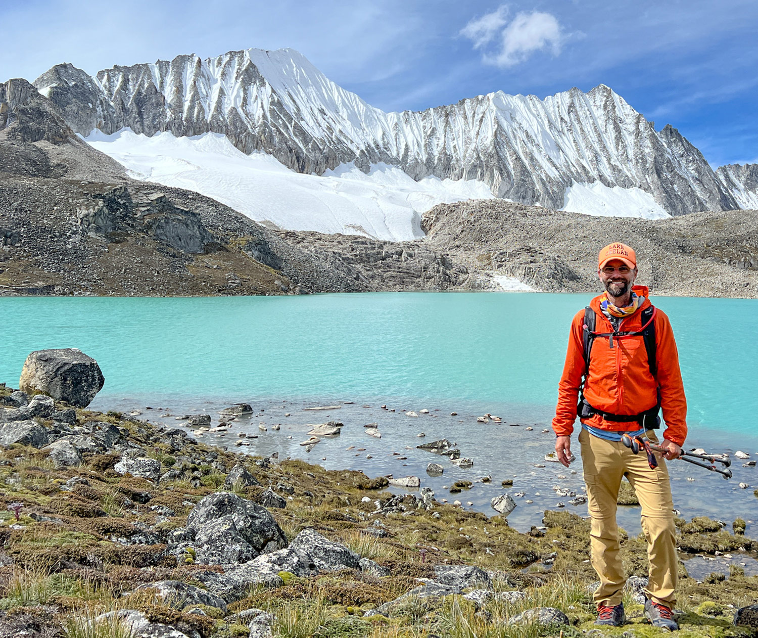 Turquoise glacial lakes.