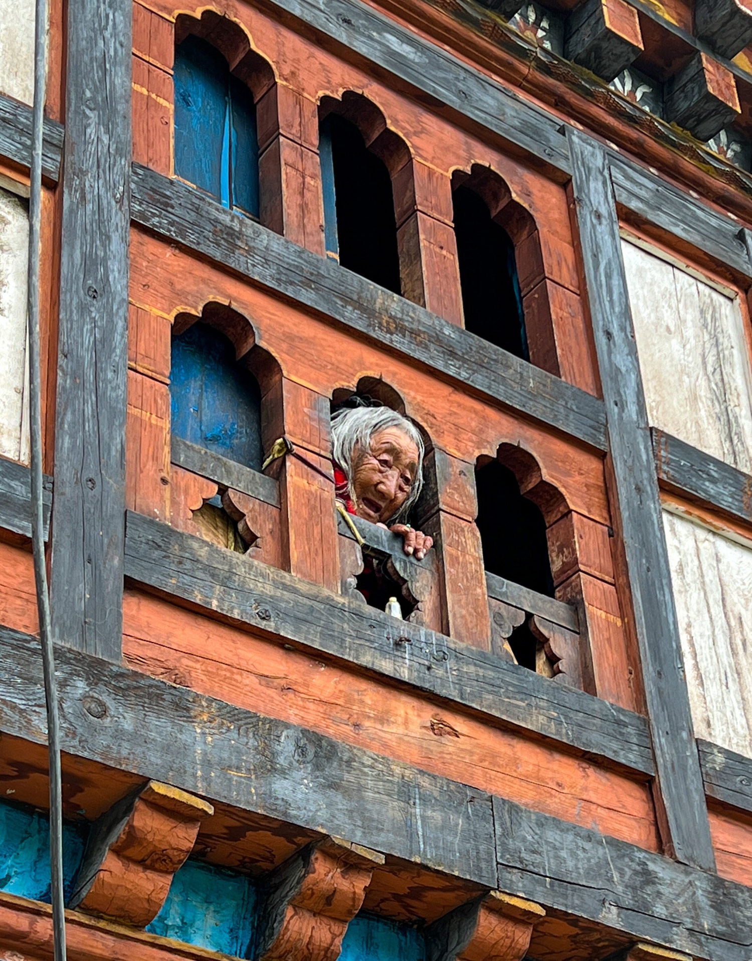 Layap woman greeting us in Laya, Bhutan.