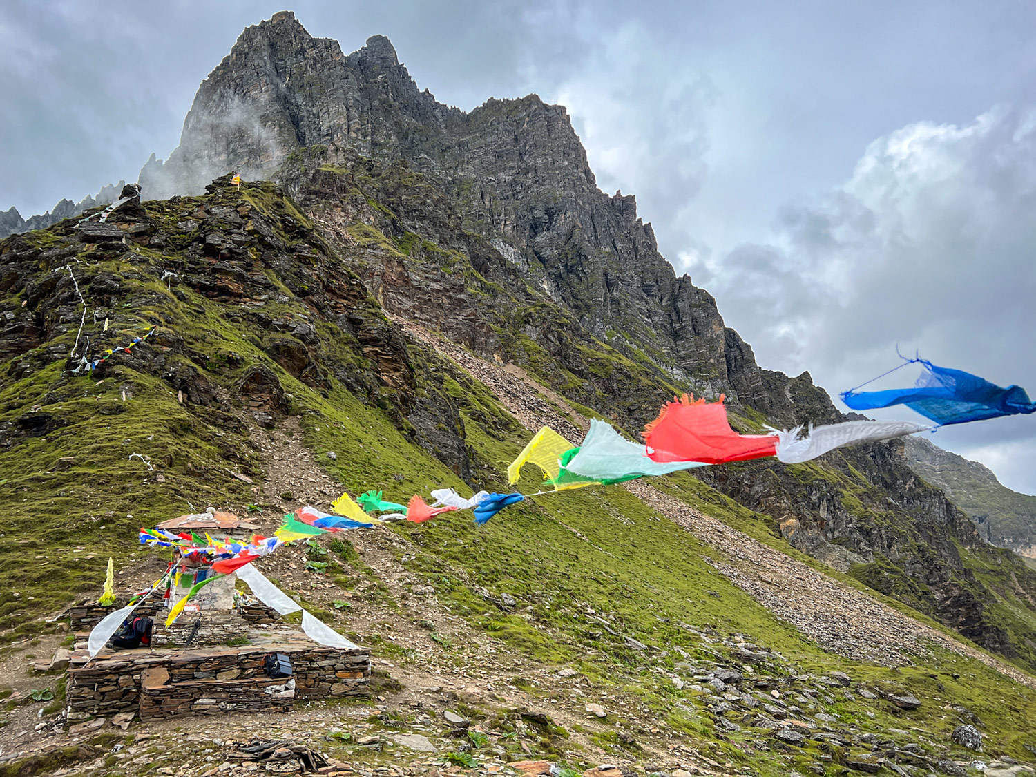 Prayer flags over the trail.