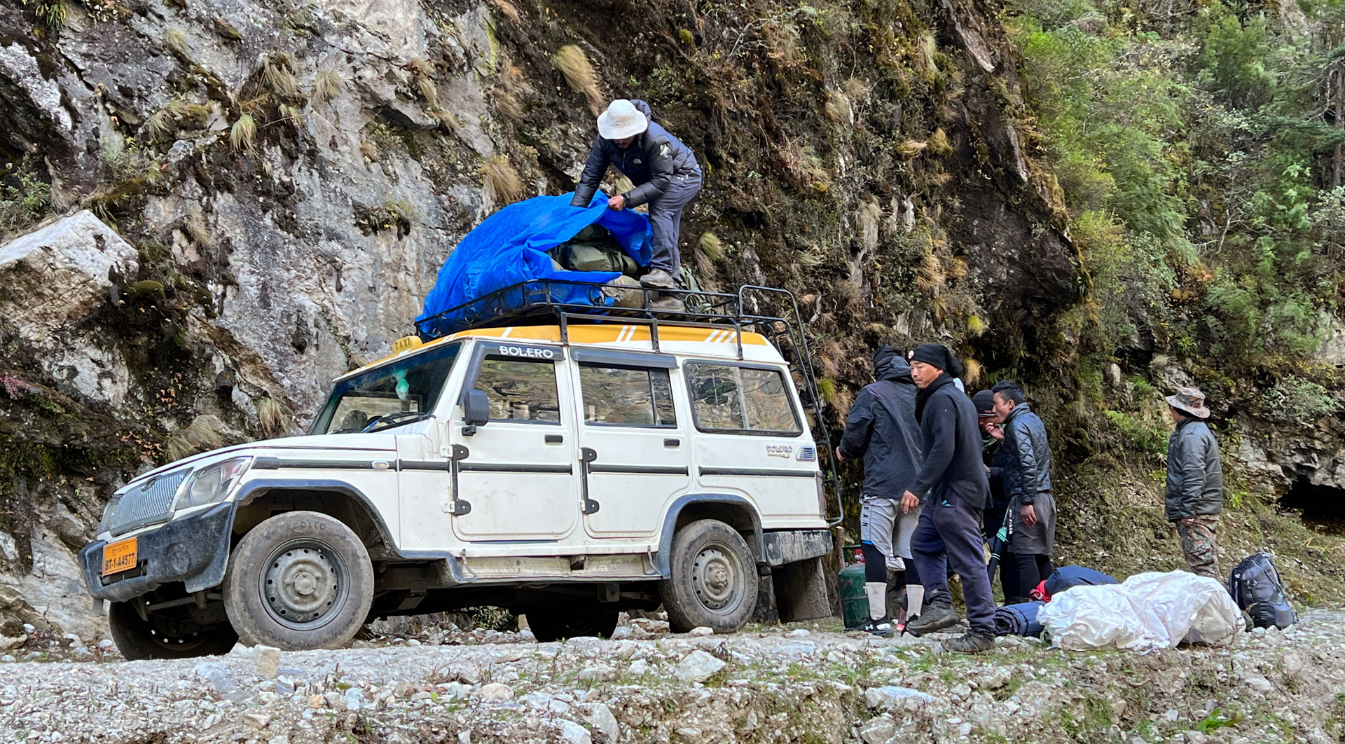 Loading gear on the trucks.