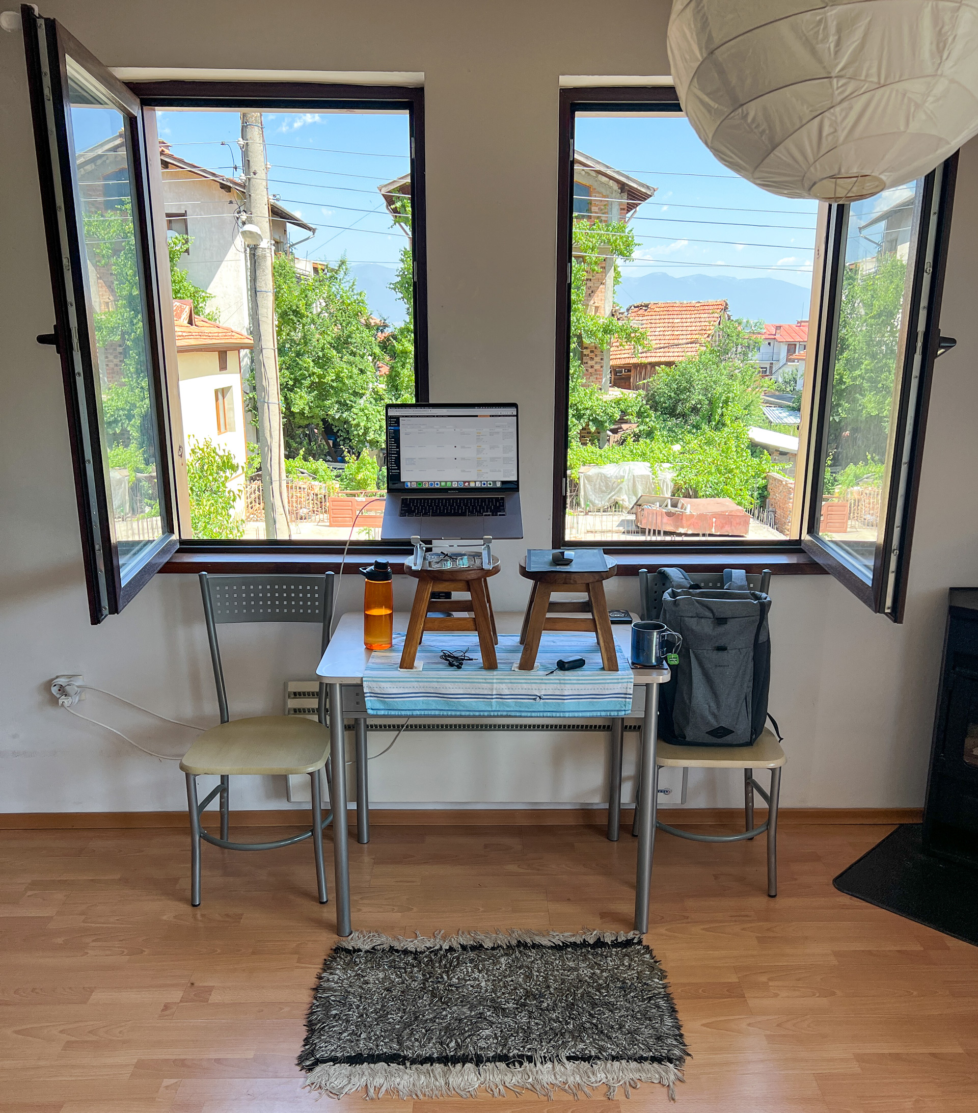 Standing desk setup in Bansko.